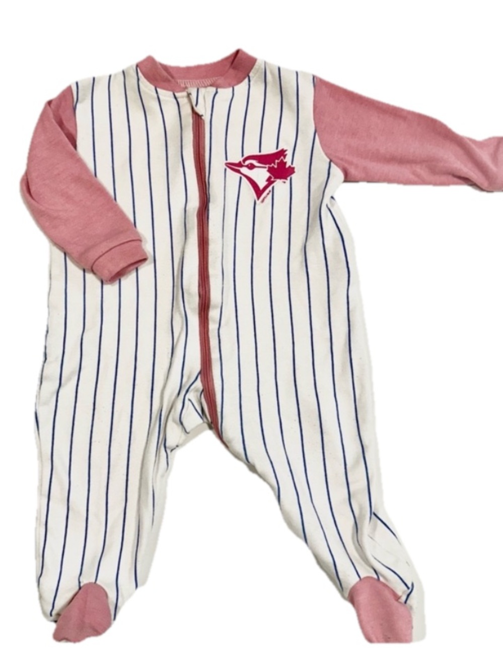 Baby Zip-Front One-Piece with Pink Sleeves - Toronto Blue Jays Inspired